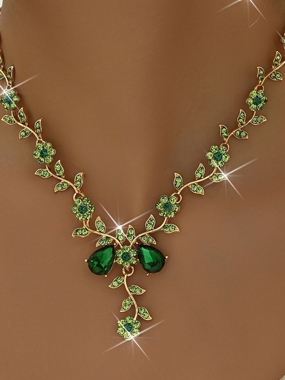 Green Rhinestone Necklace & Red Rhinestone Necklace Set